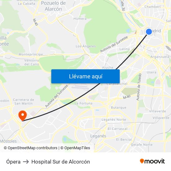 Ópera to Hospital Sur de Alcorcón map