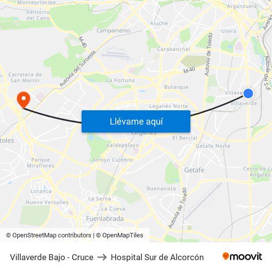 Villaverde Bajo - Cruce to Hospital Sur de Alcorcón map