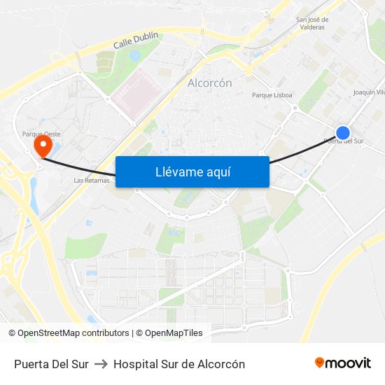 Puerta Del Sur to Hospital Sur de Alcorcón map