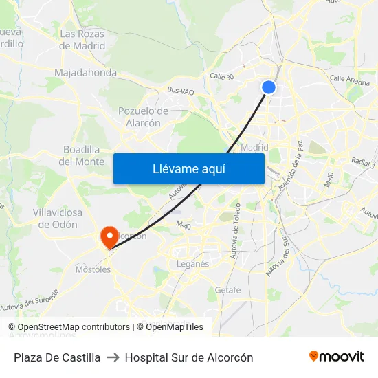 Plaza De Castilla to Hospital Sur de Alcorcón map