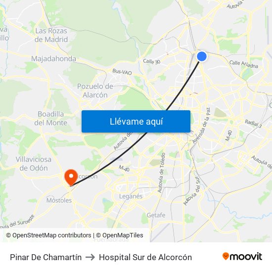 Pinar De Chamartín to Hospital Sur de Alcorcón map