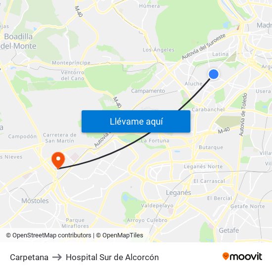 Carpetana to Hospital Sur de Alcorcón map