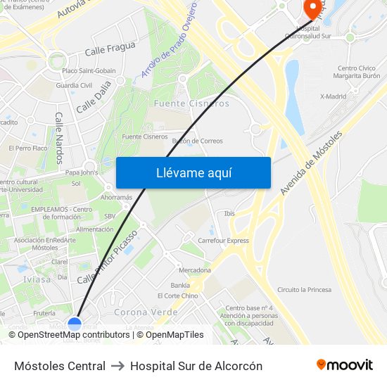 Móstoles Central to Hospital Sur de Alcorcón map