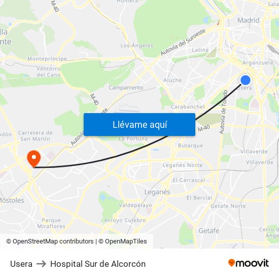 Usera to Hospital Sur de Alcorcón map