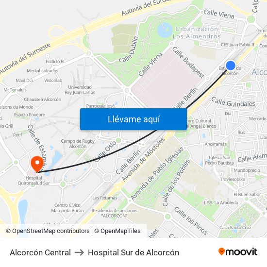 Alcorcón Central to Hospital Sur de Alcorcón map