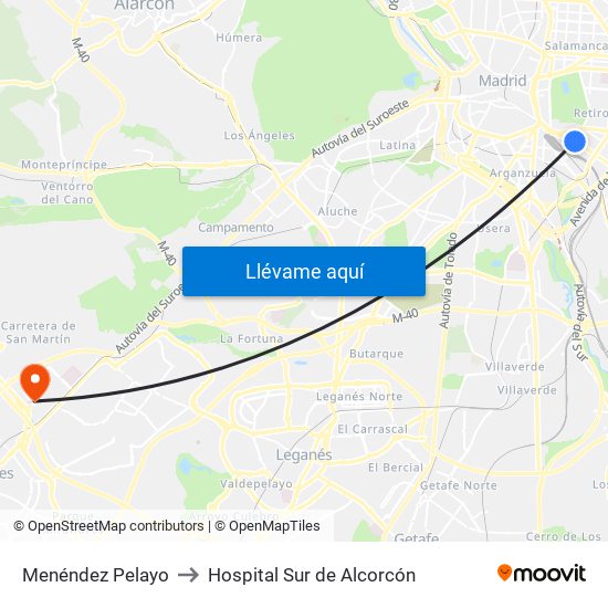 Menéndez Pelayo to Hospital Sur de Alcorcón map