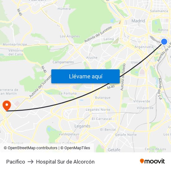 Pacífico to Hospital Sur de Alcorcón map