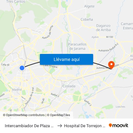 Intercambiador De Plaza De Castilla to Hospital De Torrejon De Ardoz map
