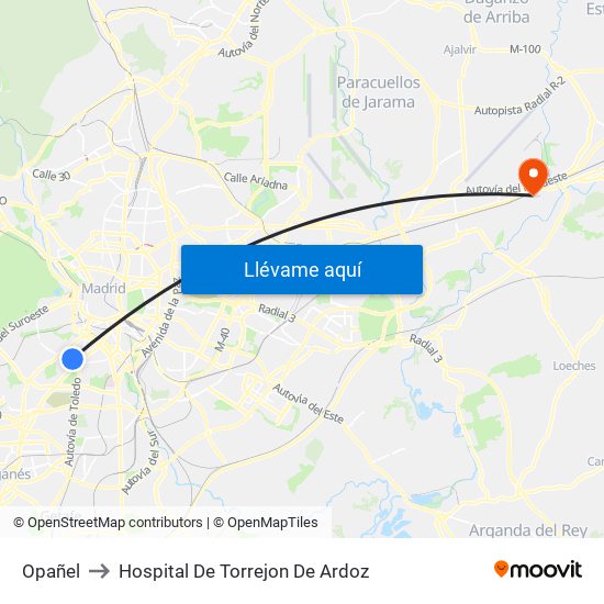 Opañel to Hospital De Torrejon De Ardoz map