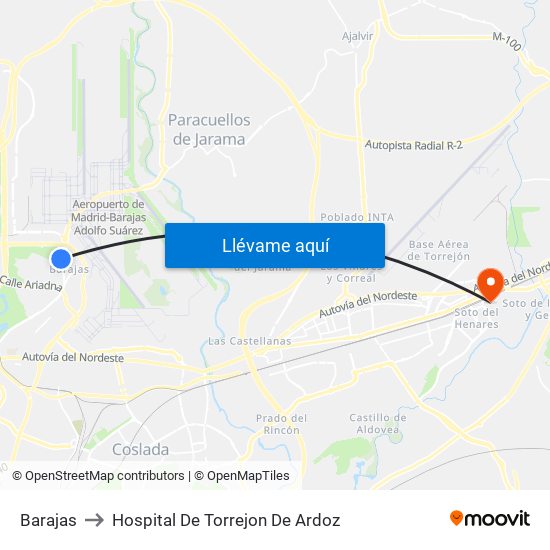 Barajas to Hospital De Torrejon De Ardoz map