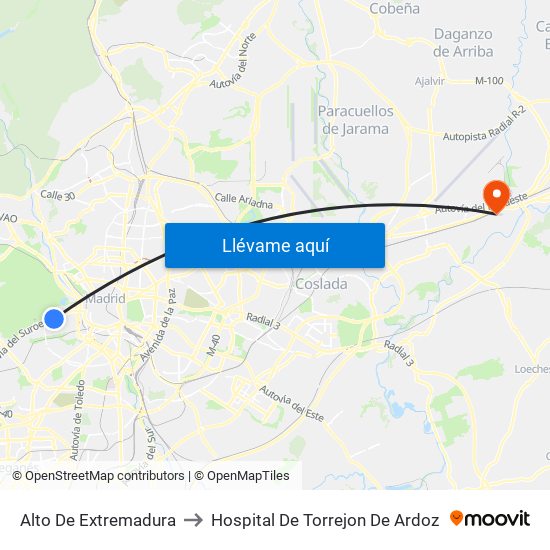 Alto De Extremadura to Hospital De Torrejon De Ardoz map