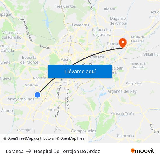 Loranca to Hospital De Torrejon De Ardoz map