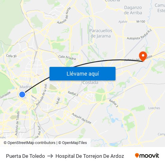 Puerta De Toledo to Hospital De Torrejon De Ardoz map