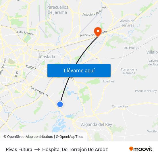 Rivas Futura to Hospital De Torrejon De Ardoz map