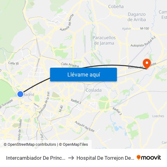Intercambiador De Príncipe Pío to Hospital De Torrejon De Ardoz map