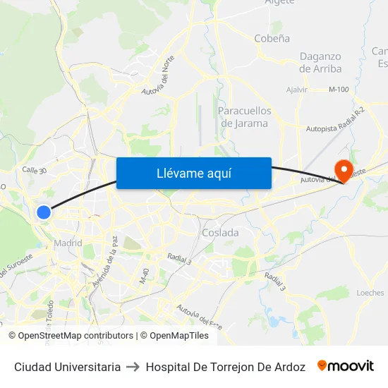Ciudad Universitaria to Hospital De Torrejon De Ardoz map