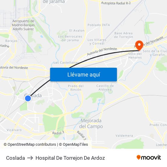 Coslada to Hospital De Torrejon De Ardoz map