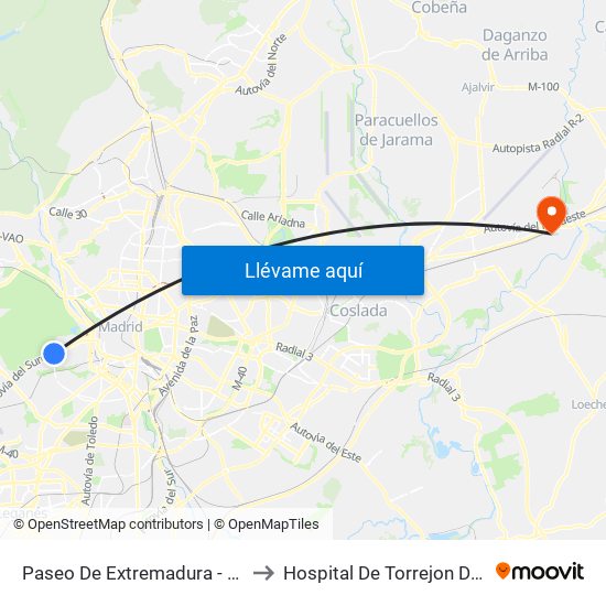 Paseo De Extremadura - El Greco to Hospital De Torrejon De Ardoz map