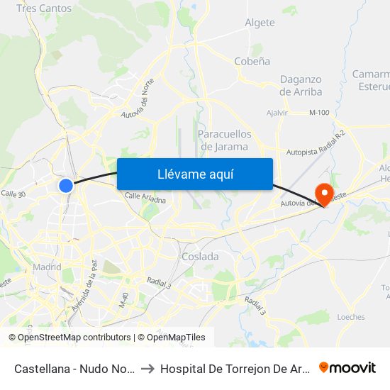 Castellana - Nudo Norte to Hospital De Torrejon De Ardoz map