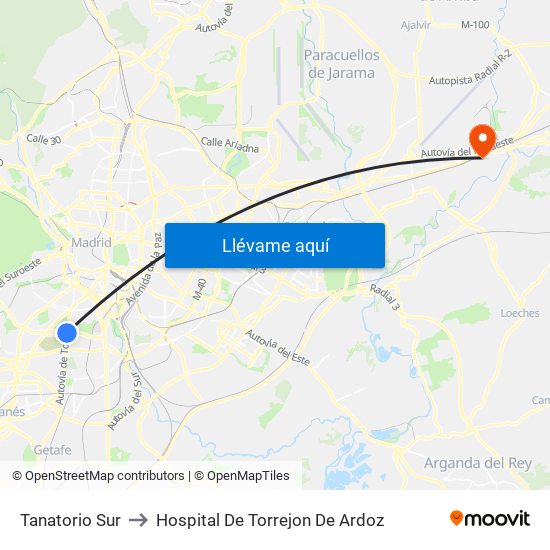 Tanatorio Sur to Hospital De Torrejon De Ardoz map