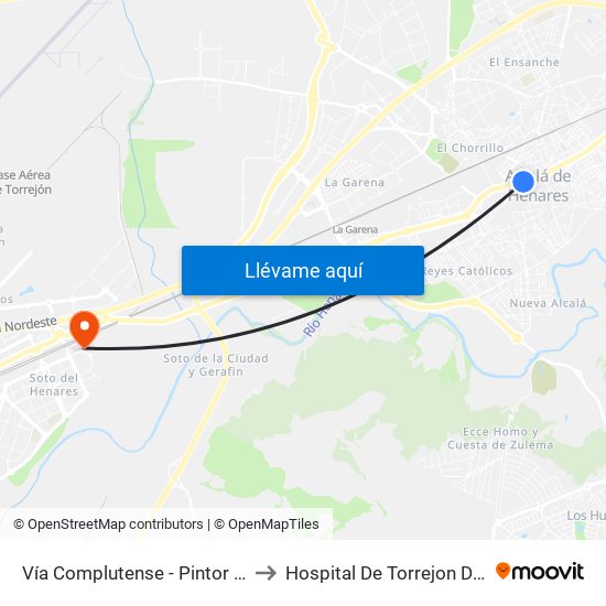 Vía Complutense - Pintor Picasso to Hospital De Torrejon De Ardoz map
