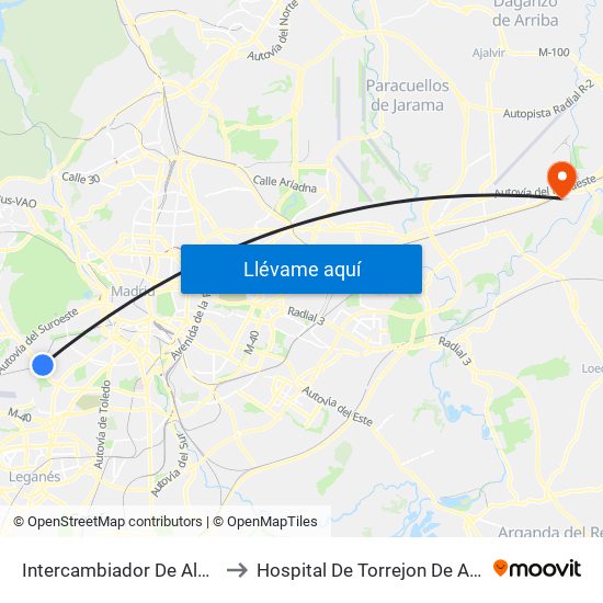 Intercambiador De Aluche to Hospital De Torrejon De Ardoz map