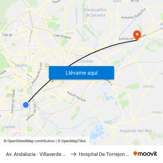 Av. Andalucía - Villaverde Bajo Cruce to Hospital De Torrejon De Ardoz map