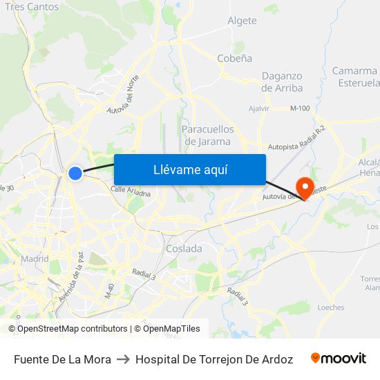 Fuente De La Mora to Hospital De Torrejon De Ardoz map