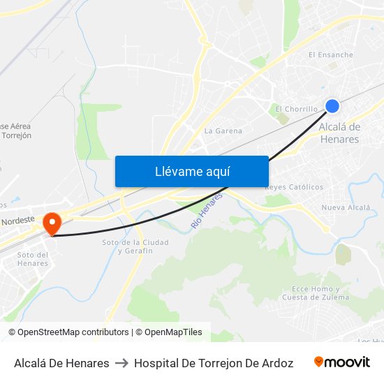 Alcalá De Henares to Hospital De Torrejon De Ardoz map