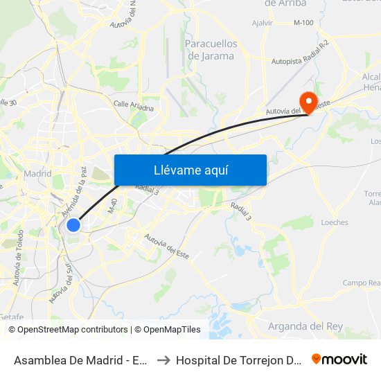 Asamblea De Madrid - Entrevías to Hospital De Torrejon De Ardoz map