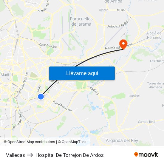 Vallecas to Hospital De Torrejon De Ardoz map