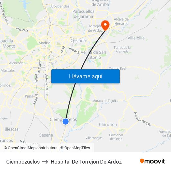 Ciempozuelos to Hospital De Torrejon De Ardoz map