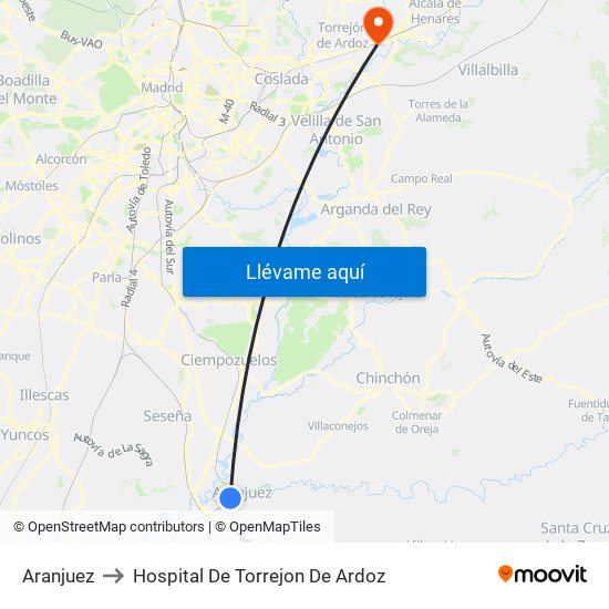 Aranjuez to Hospital De Torrejon De Ardoz map
