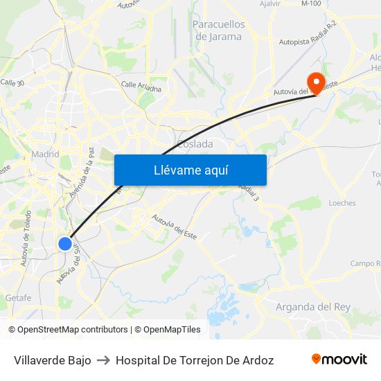 Villaverde Bajo to Hospital De Torrejon De Ardoz map