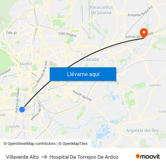 Villaverde Alto to Hospital De Torrejon De Ardoz map