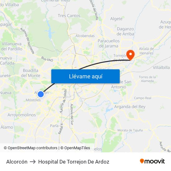 Alcorcón to Hospital De Torrejon De Ardoz map