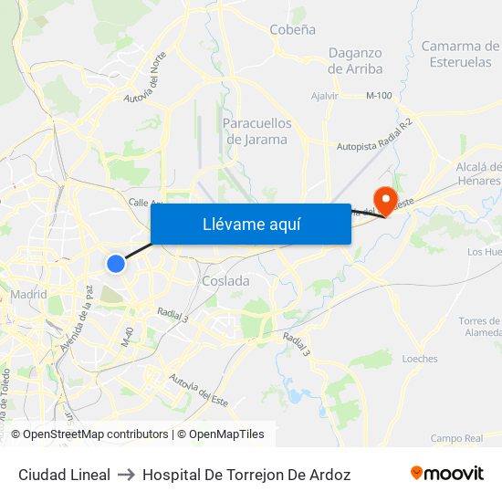 Ciudad Lineal to Hospital De Torrejon De Ardoz map