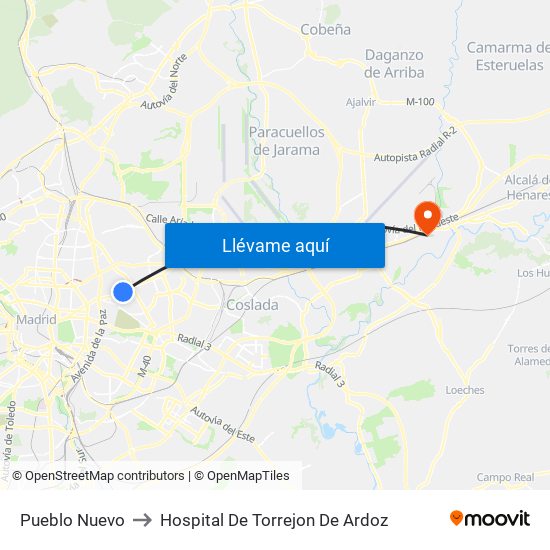 Pueblo Nuevo to Hospital De Torrejon De Ardoz map