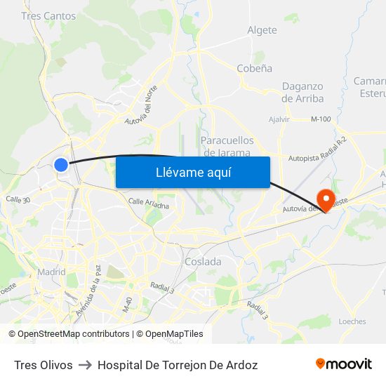Tres Olivos to Hospital De Torrejon De Ardoz map