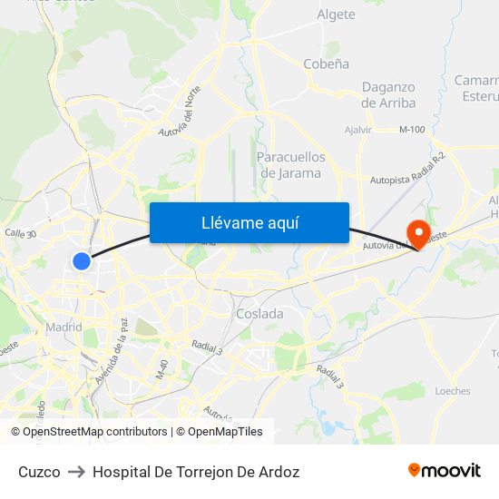 Cuzco to Hospital De Torrejon De Ardoz map