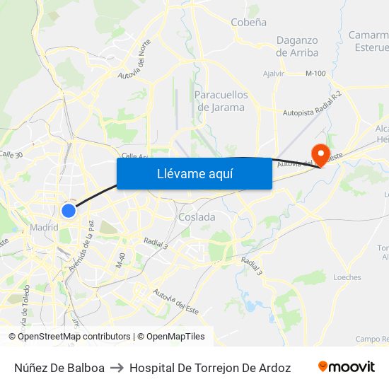 Núñez De Balboa to Hospital De Torrejon De Ardoz map