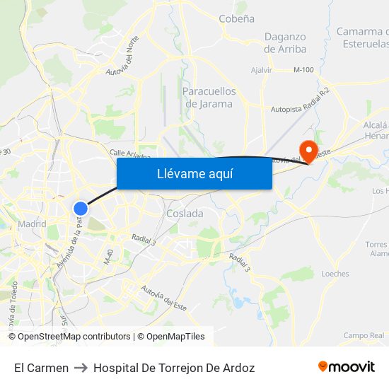 El Carmen to Hospital De Torrejon De Ardoz map
