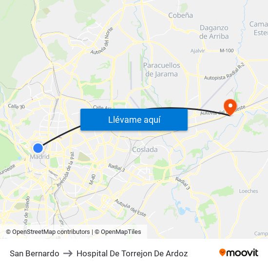 San Bernardo to Hospital De Torrejon De Ardoz map