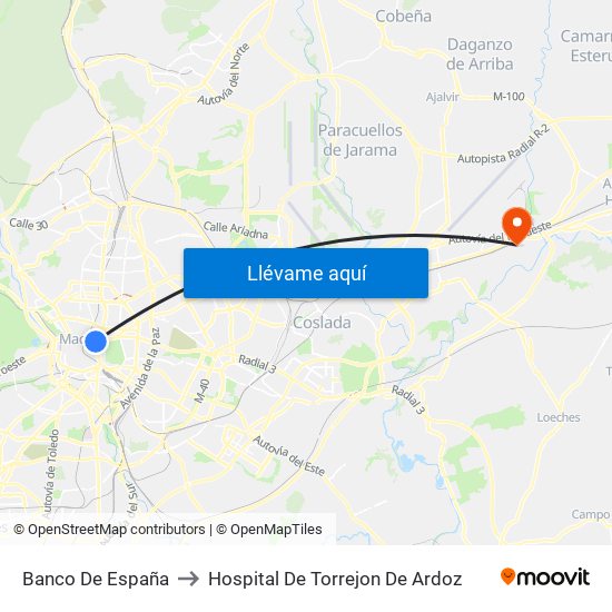 Banco De España to Hospital De Torrejon De Ardoz map