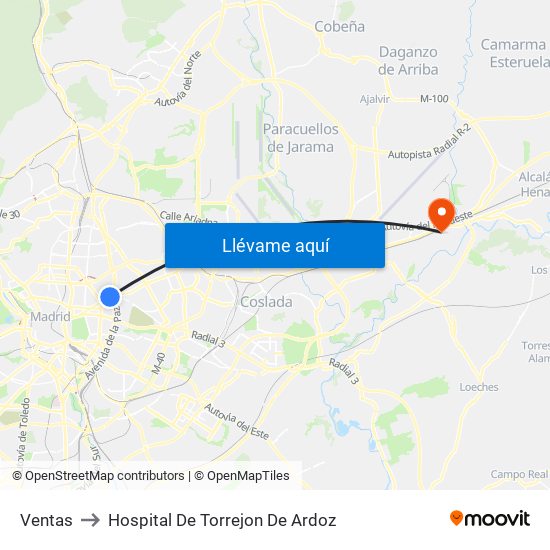 Ventas to Hospital De Torrejon De Ardoz map