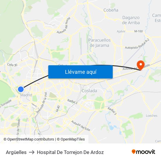 Argüelles to Hospital De Torrejon De Ardoz map