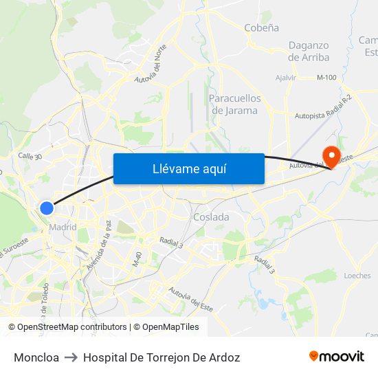Moncloa to Hospital De Torrejon De Ardoz map