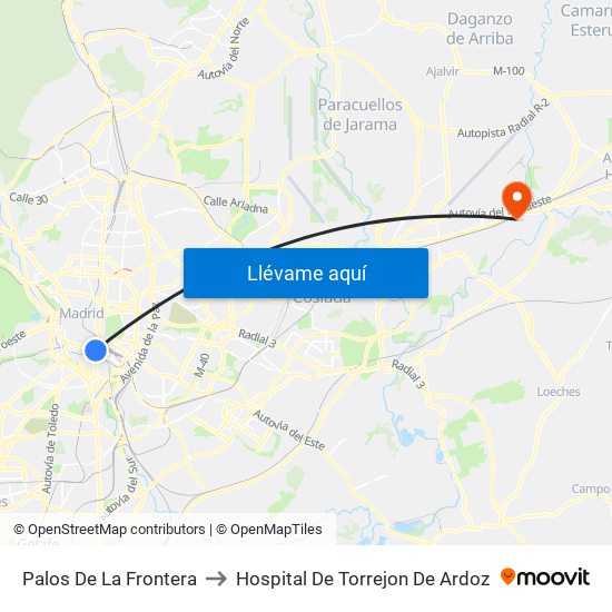 Palos De La Frontera to Hospital De Torrejon De Ardoz map