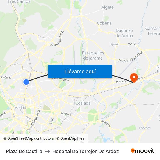 Plaza De Castilla to Hospital De Torrejon De Ardoz map