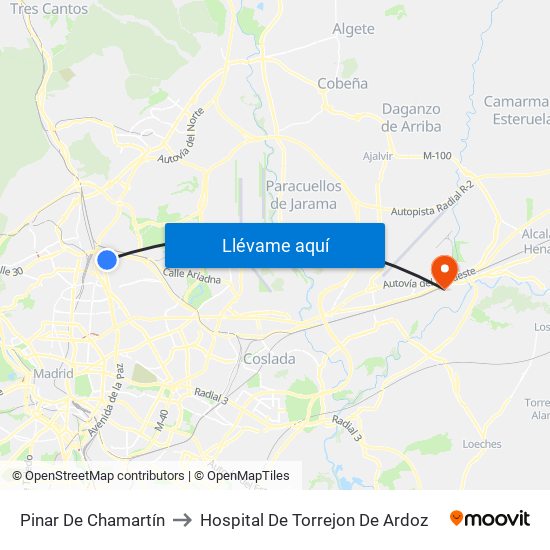 Pinar De Chamartín to Hospital De Torrejon De Ardoz map